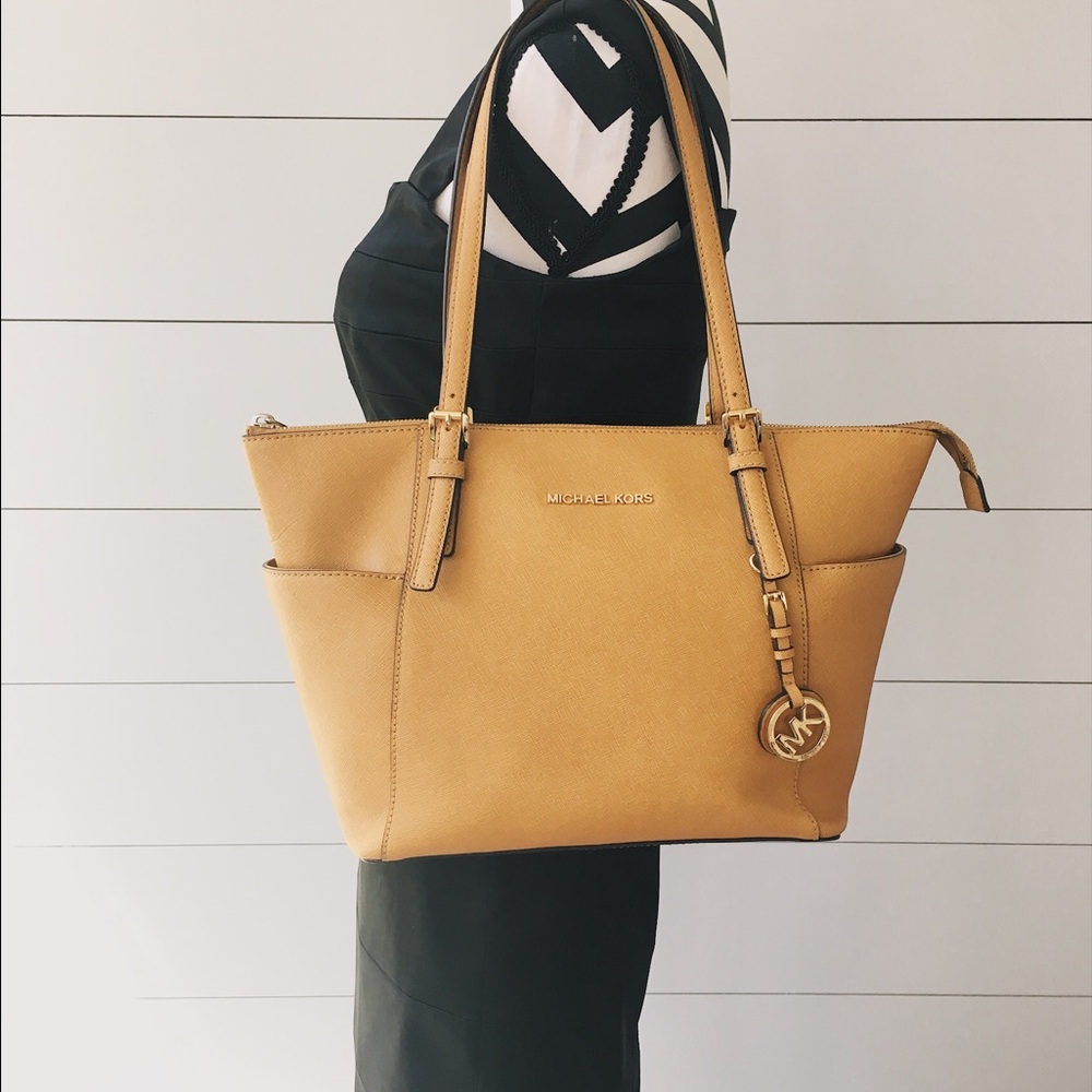 Michael Kors Mustard Saffiano Leather Shoulder Tote